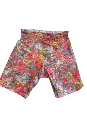 Ebb & Flow Ruffle Floral Active Bike Shorts Crossover Waist Activewear XS/Small